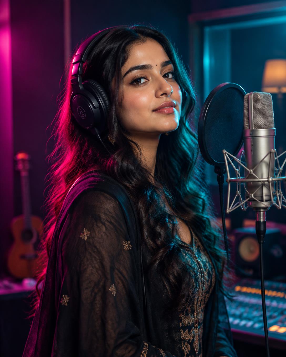 Singer recording an original song at Entertainment Music Mill